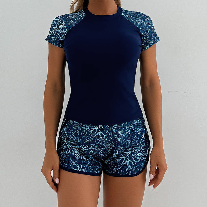 Damen Sportlicher UV-Schutz Schwimmanzug mit floralem Oberteil Drune