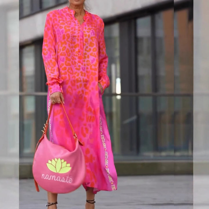 Damen Maxikleid mit lässiger Knopfleiste und animalischen Mustern Drune
