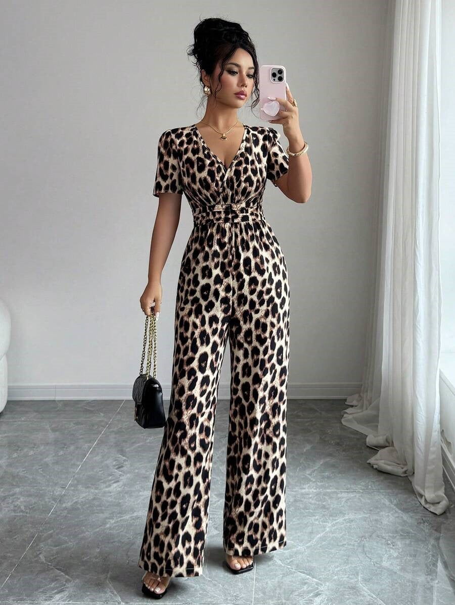 Drune | Sommer Overall Gebunden Hohe Taille Leopardenmuster Overall