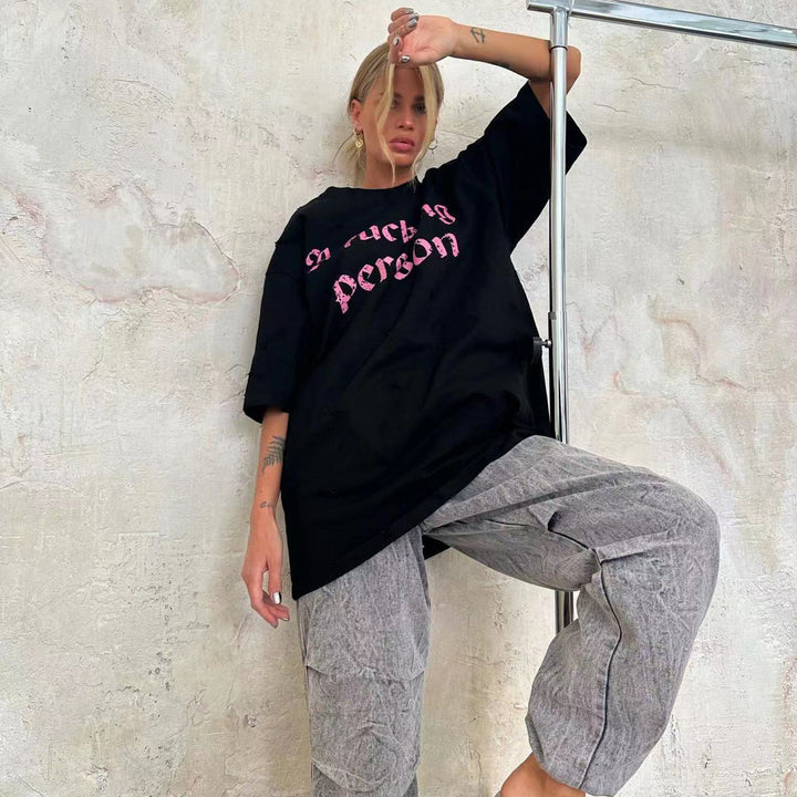 Damen Oversized T-Shirt mit modischen Distressed-Details Drune
