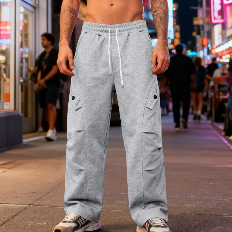 Herren nan weite Cargo-Straßenhose mit elastischem Tunnelzugbund und funktionalen Klappentaschen Drune