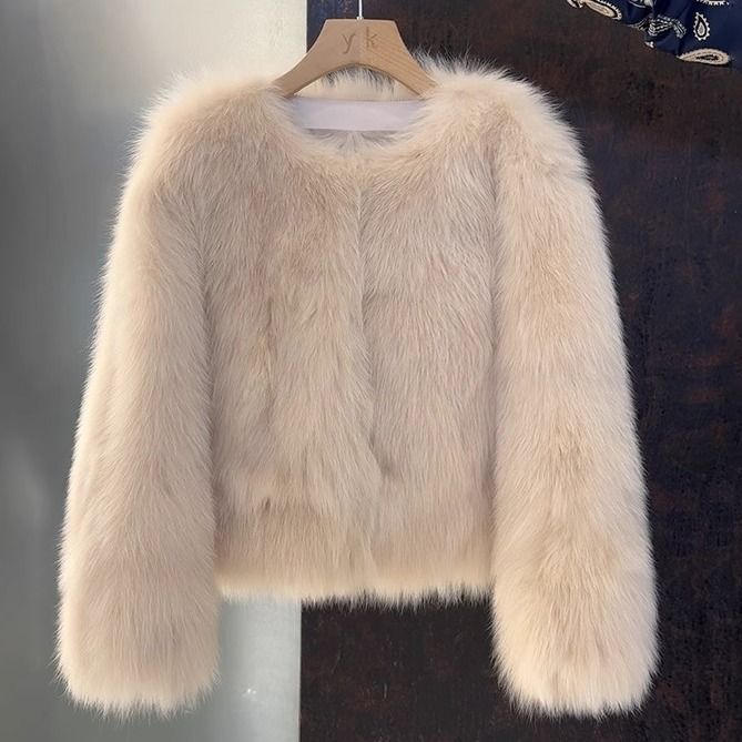 Damen elegante Kunstfelljacke mit kurzem Schnitt Drune