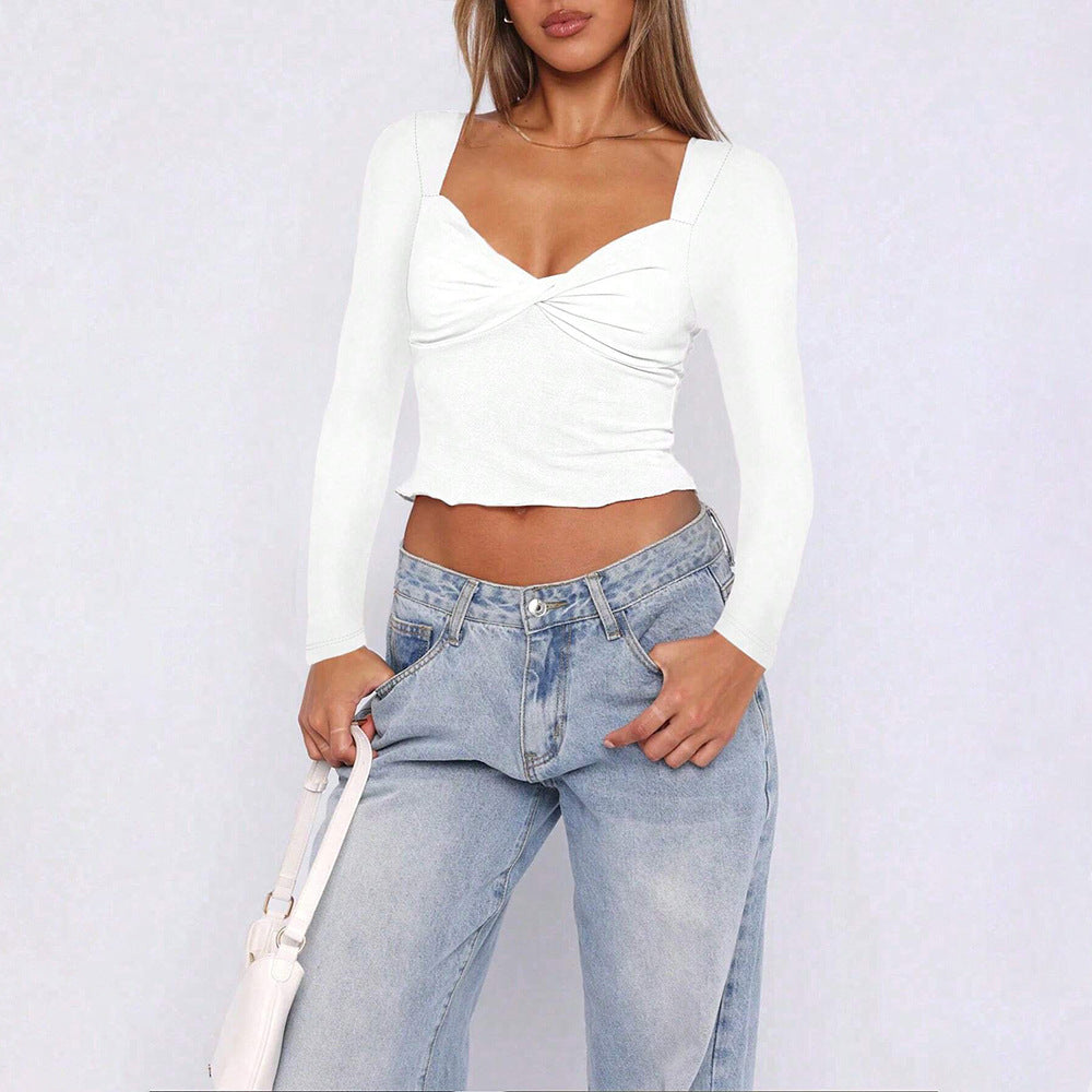 Damen Langarm Top mit herausragendem Rüschendesign Drune