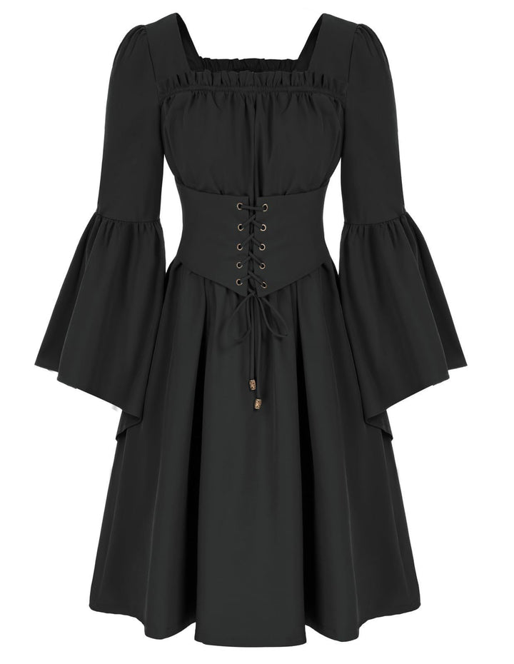 Damen Mittelalterliches Kleid mit fließenden Ärmeln und Schnürdetail Drune