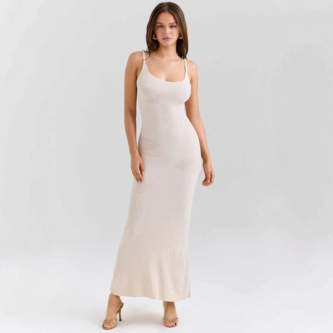 Damen Elegantes Maxikleid mit feinen Spaghettiträgern und dezentem Strukturmuster Drune