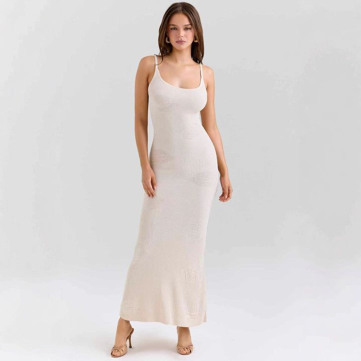 Damen Elegantes Maxikleid mit feinen Spaghettiträgern und dezentem Strukturmuster Drune