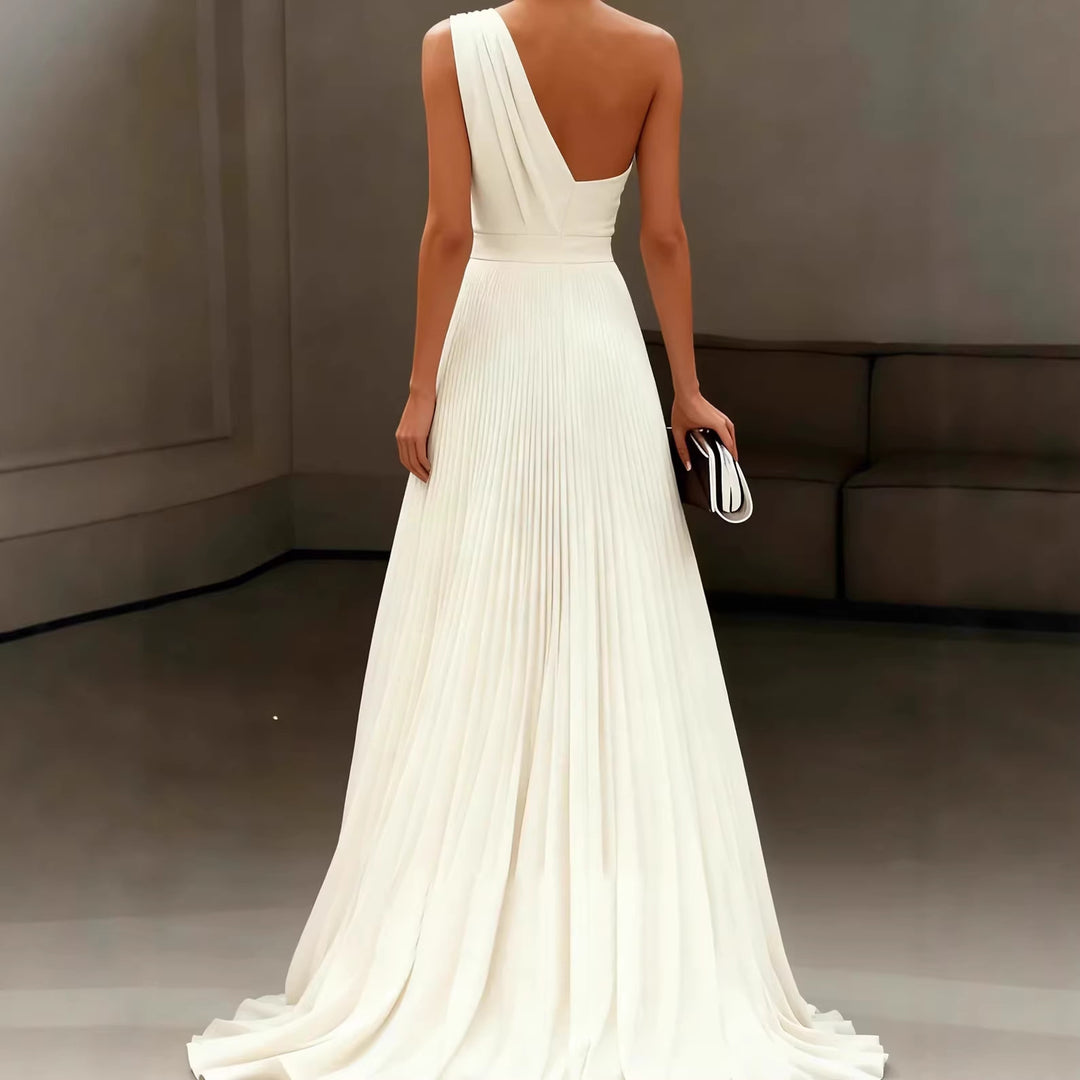 Damen Elegantes einem Schulter-Kleid mit Plissee und fließendem Saum Drune
