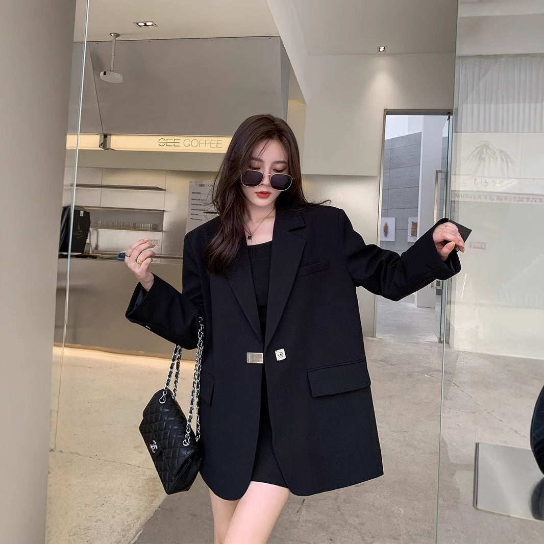 Damen modischer Oversize-Blazer mit elegantem Schnitt und dekorativem Schmuckelement Drune