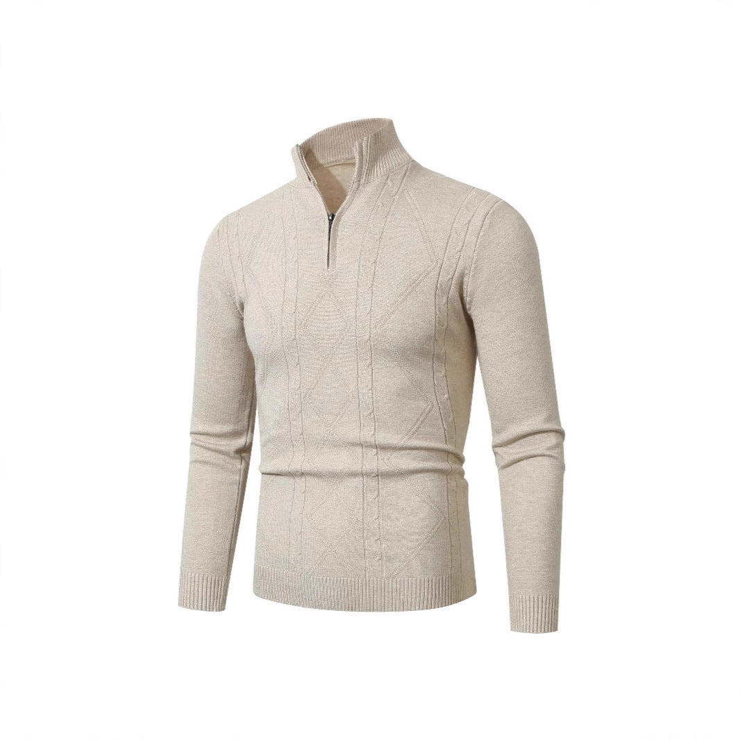 Herren Strickpullover mit modernem Zopfmuster und hohem Stehkragen Drune