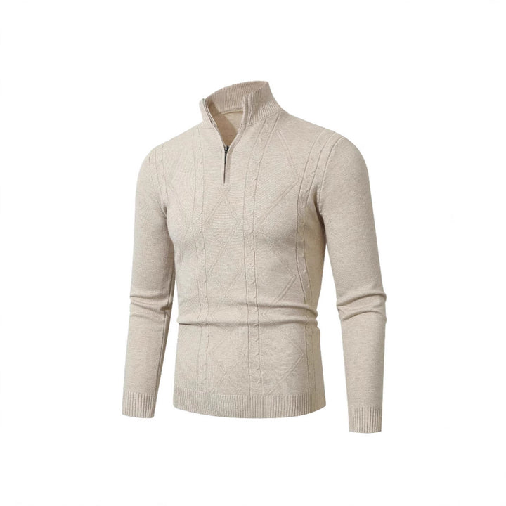 Herren Strickpullover mit modernem Zopfmuster und hohem Stehkragen Drune