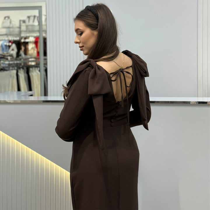 Damen Maxi-Kleid mit eleganten Puffärmeln und seitlichem Schlitz Drune