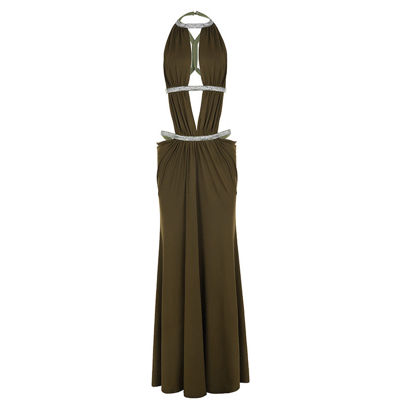 Damen Maxikleid mit tiefem V-Ausschnitt und elegantem Rückendetail Drune