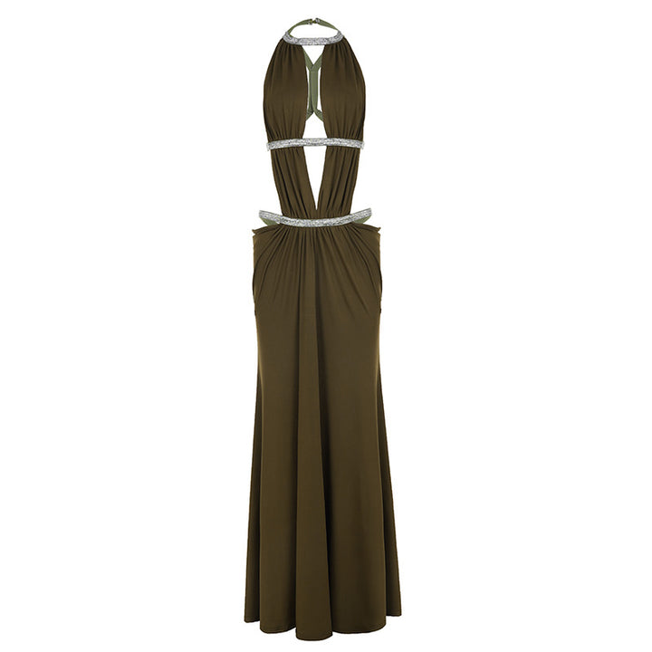Damen Maxikleid mit tiefem V-Ausschnitt und elegantem Rückendetail Drune