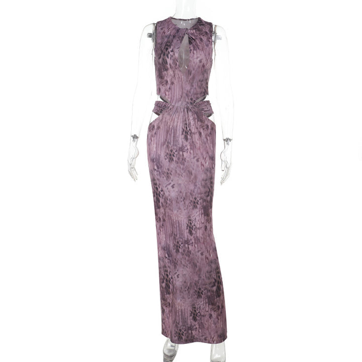 Damen Fließendes Maxikleid mit asymmetrischem Ausschnitt und Taillengürtel Drune