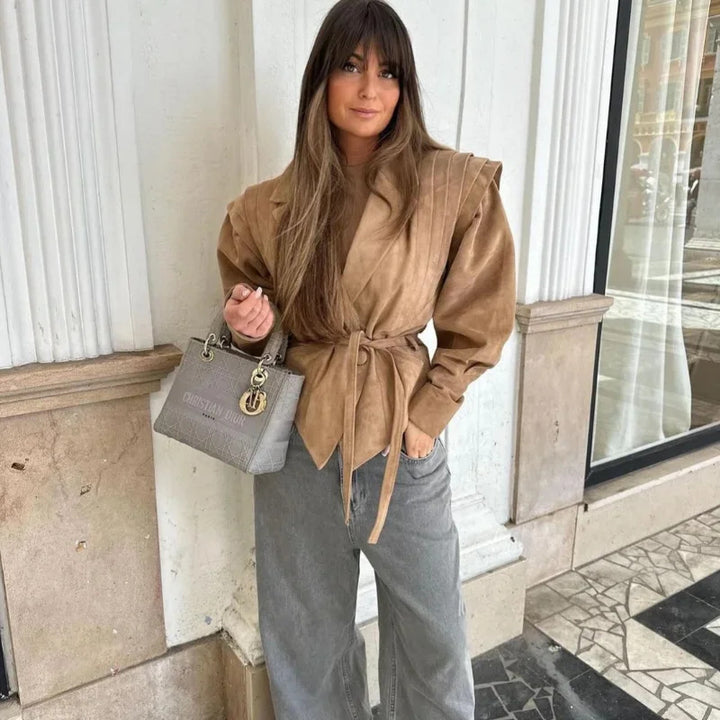 Damen Modischer und taillierter Wildlederblazer Drune