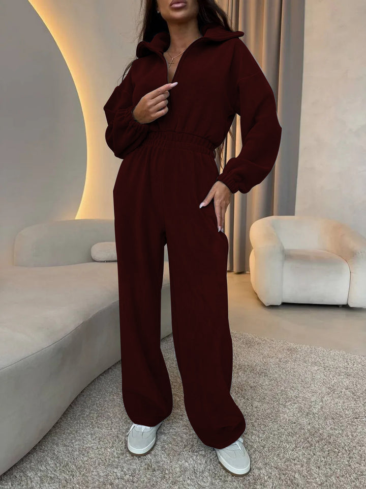 Damen Sportlicher Jumpsuit mit High-Waist Bund und verdecktem Reißverschluss Drune