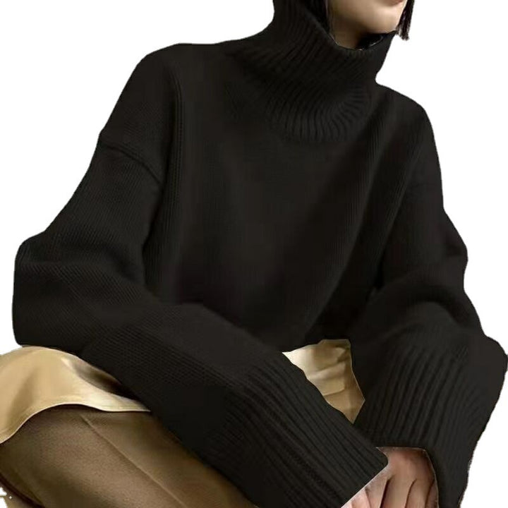 Damen modischer Rollkragenpullover mit weiten Ärmeln und Rippstruktur Drune