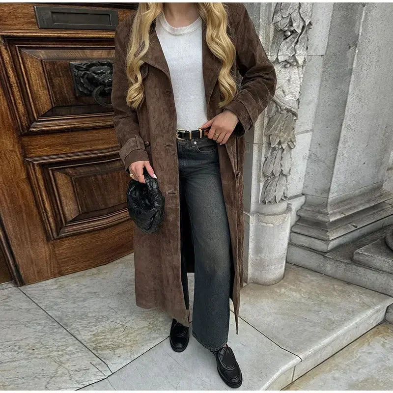 Damen Elegante und zeitlose Suede-Trenchcoat Drune