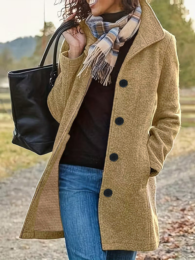 Damen elegante Wollmantel mit modernem Kragen und praktischen Taschen Drune