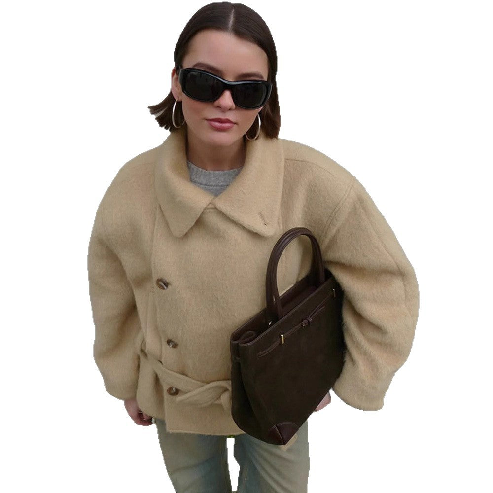 Damen warme und stylische Oversized-Wolljacke Drune