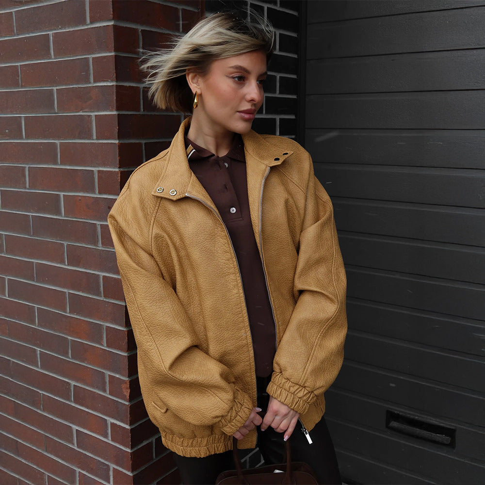 Damen Modische Jacke im lässigen Oversized-Stil mit Taschen und hohem Kragen Drune