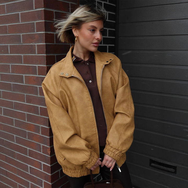 Damen Modische Jacke im lässigen Oversized-Stil mit Taschen und hohem Kragen Drune