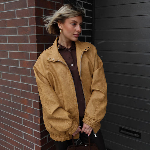 Damen Modische Jacke im lässigen Oversized-Stil mit Taschen und hohem Kragen Drune