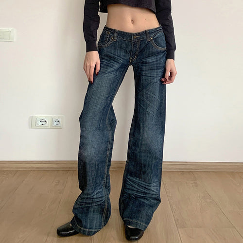 Damen Weite Jeans im Vintage-Stil mit hohem Bund und modischen Steppnähten Drune