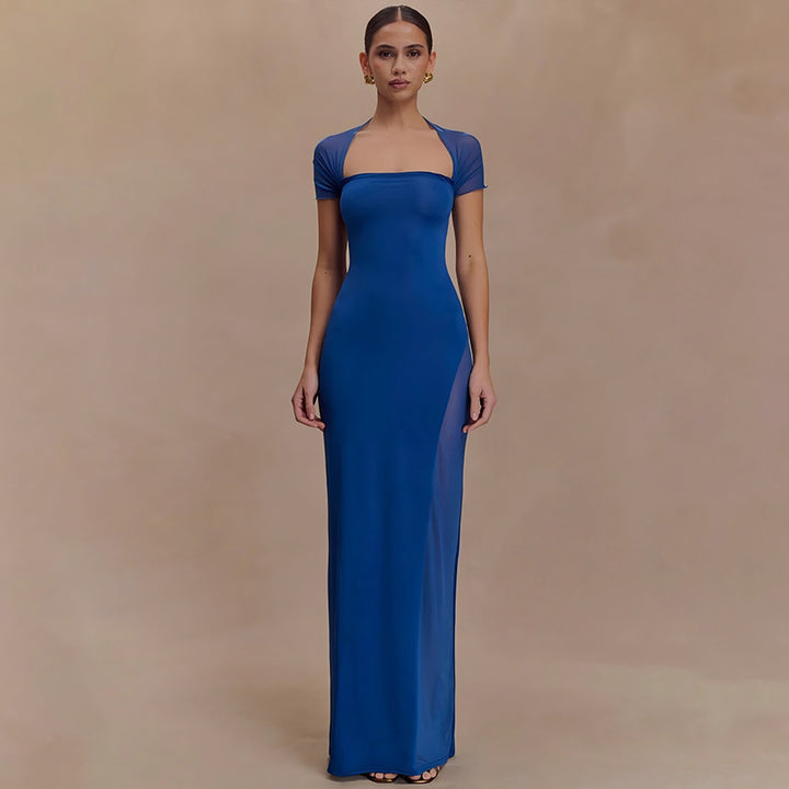 Damen elegantes Maxikleid mit schulterfreier Raffungen Drune