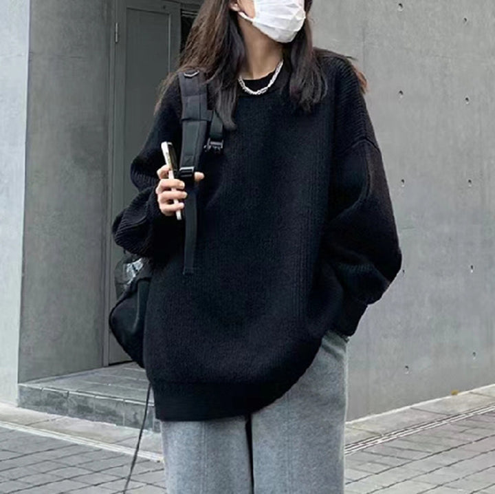 Damen Oversized Strickpullover mit feinem Rippenmuster und lässigem Schnitt Drune