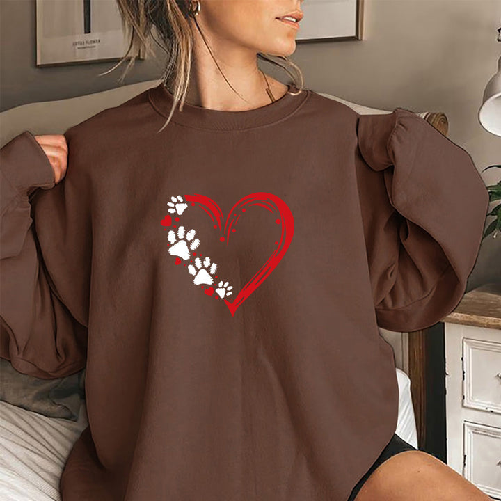 Damen Sweatshirt mit kreativem Herz- und Pfotendesign Drune