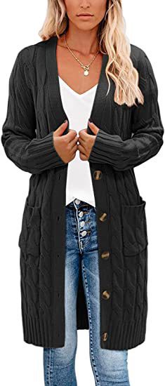 Damen Grobstrick-Cardigan mit aufgesetzten Taschen und Knopfverschluss Drune