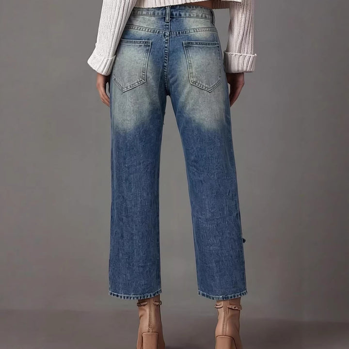 Damen lässige Destroyed Jeans mit weitem Bein und trendigen Rissdetails Drune