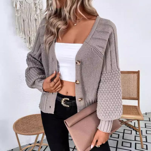 Damen Grobstrickcardigan mit knöpfbaren Details und strukturierten Ärmeln Drune