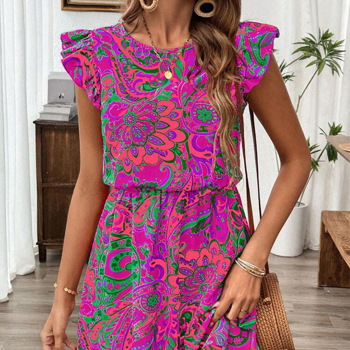 Damen Minikleid mit Rüschendetails und floralen Mustern Drune
