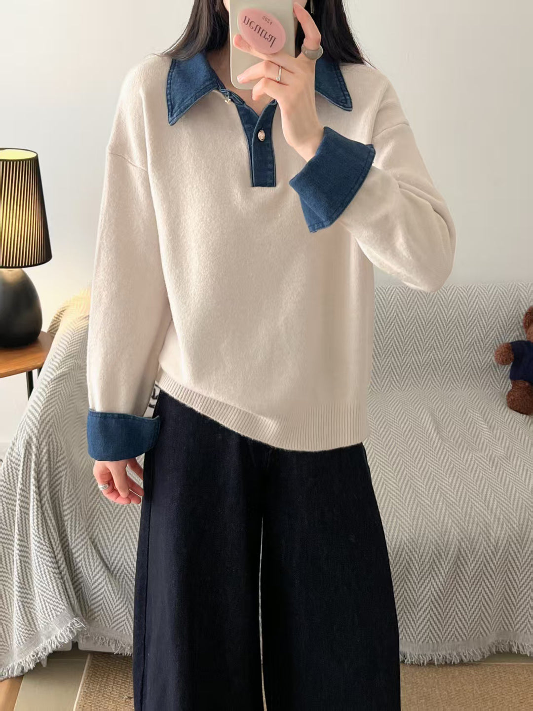 Damen Pullover mit modischem Hemdkragen und weichem Material Drune
