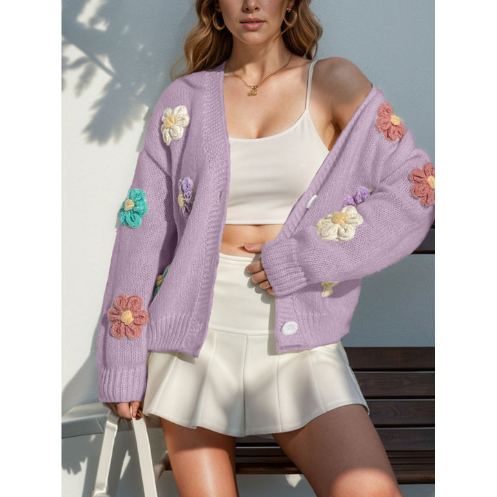 Damen Strickjacke mit floralen Applikationen Drune