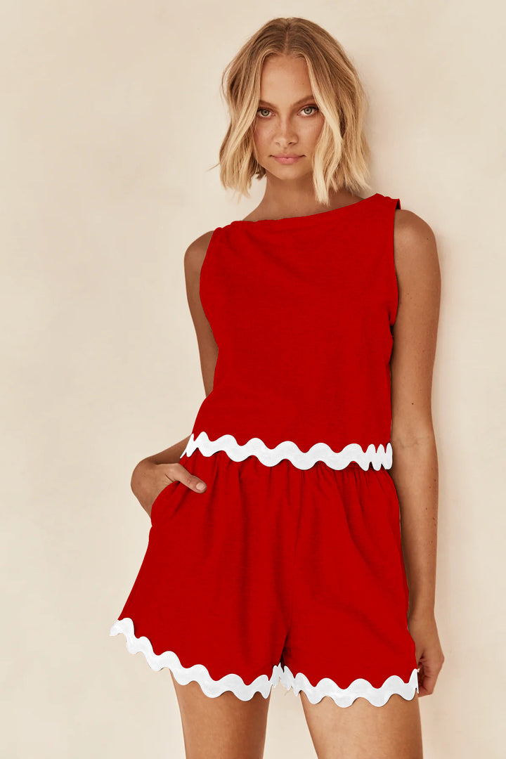 Damen Zweiteiler Set mit schickem Top und luftigen Shorts Drune
