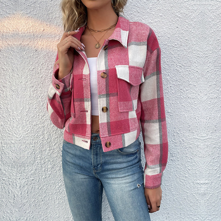 Damen Kariertes Shirtjacke mit funktionalen Taschen Drune