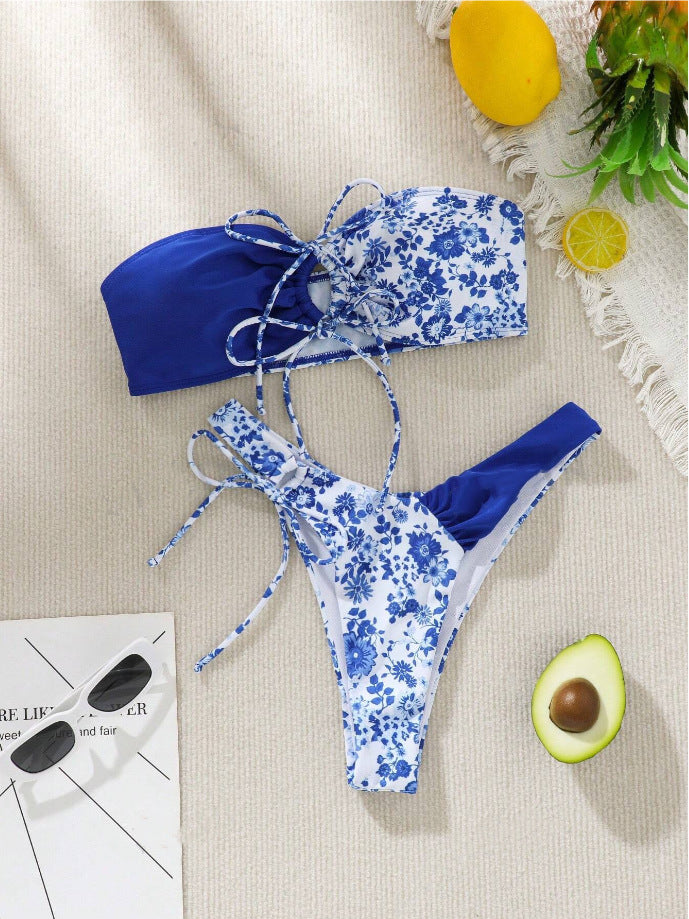 Damen Bandeau-Bikini Set mit floralem Design Drune