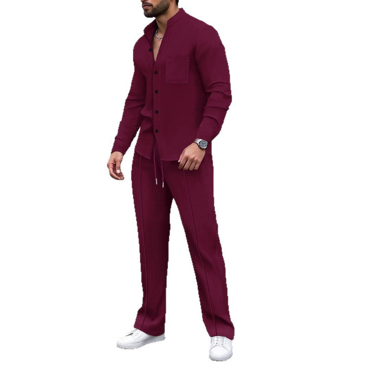 Herren nan lässiges Hemd-Hose Lounge-Set aus strukturiertem Baumwollmischgewebe Drune