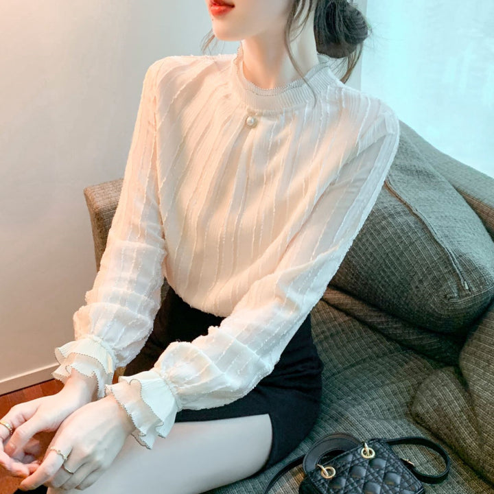 Damen elegante Bluse mit strukturiertem Design und Rüschenabschluss Drune