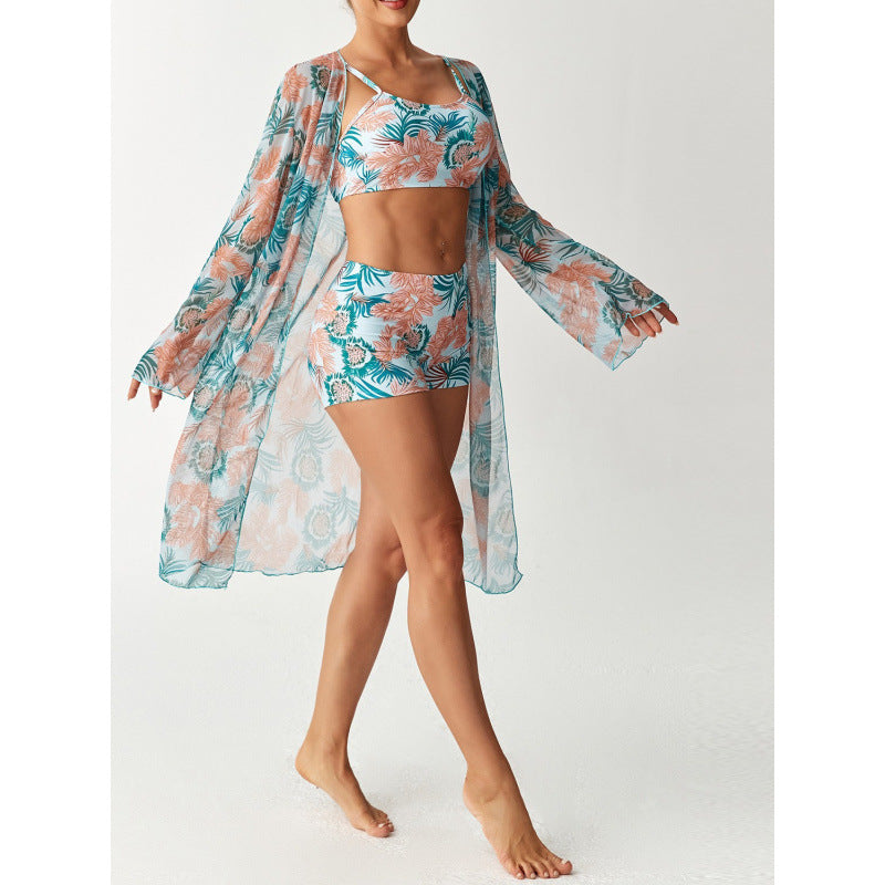 Damen Strandüberwurf mit floralem Design und hohem Schnitt Drune