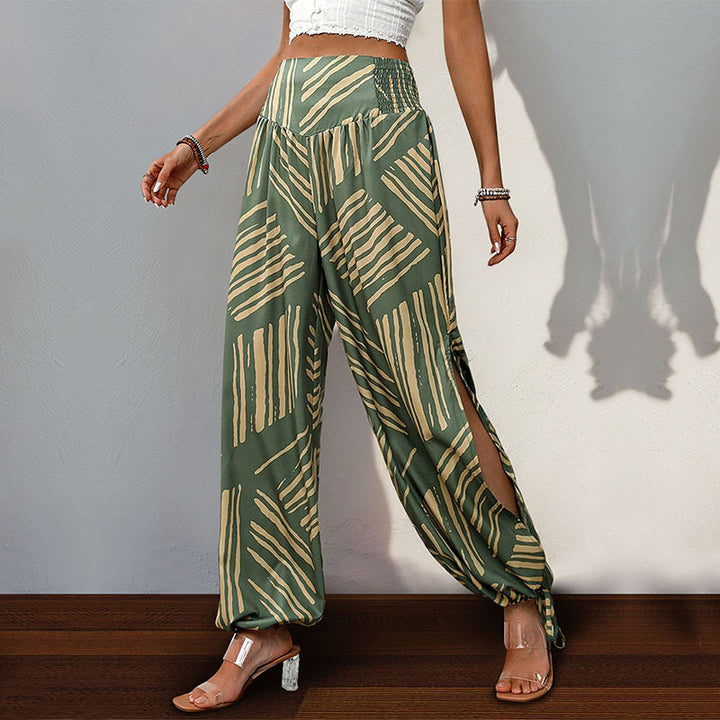Damen weite Palazzo-Hose mit seitlichen Schlitzen und elastischem Bund Drune