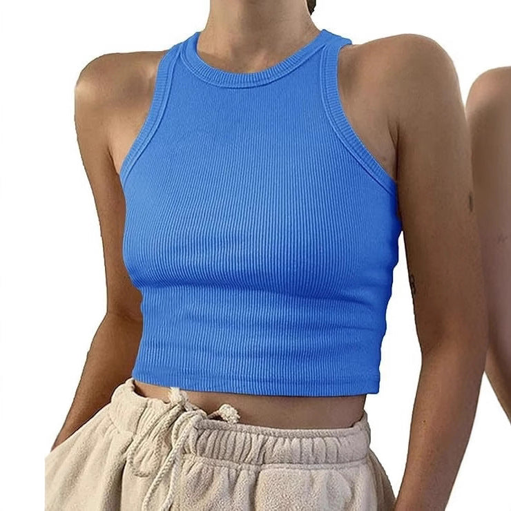 Damen sportliches Crop-Top mit elastischem Rippdesign Drune