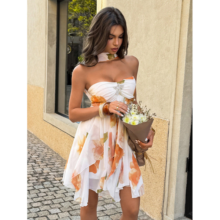 Damen Strandkleid mit verstellbarem Träger und floralem Design Drune