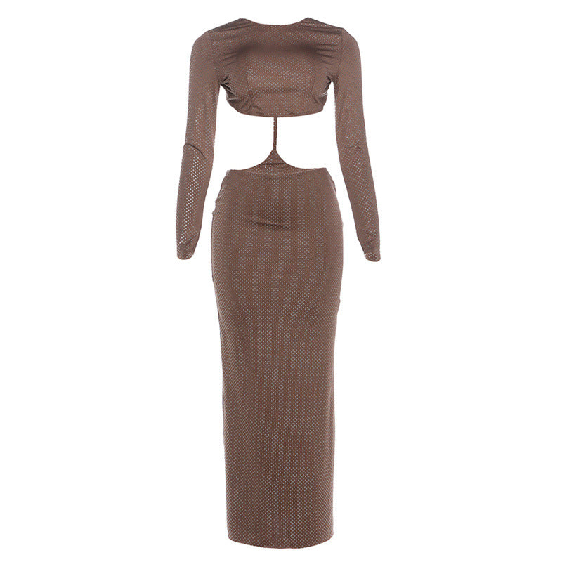 Damen Elegantes Maxikleid mit raffiniertem Cut-Out und hochgeschlossenem Design Drune
