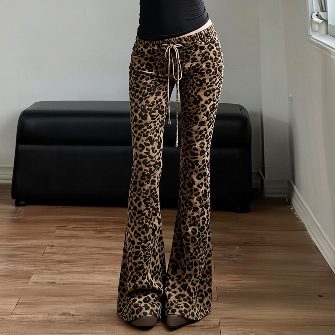 Damen Flared Leopardenmuster Hose Drune
