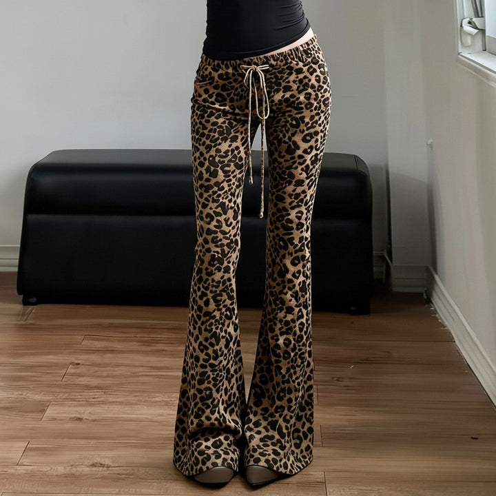 Damen Flared Leopardenmuster Hose Drune