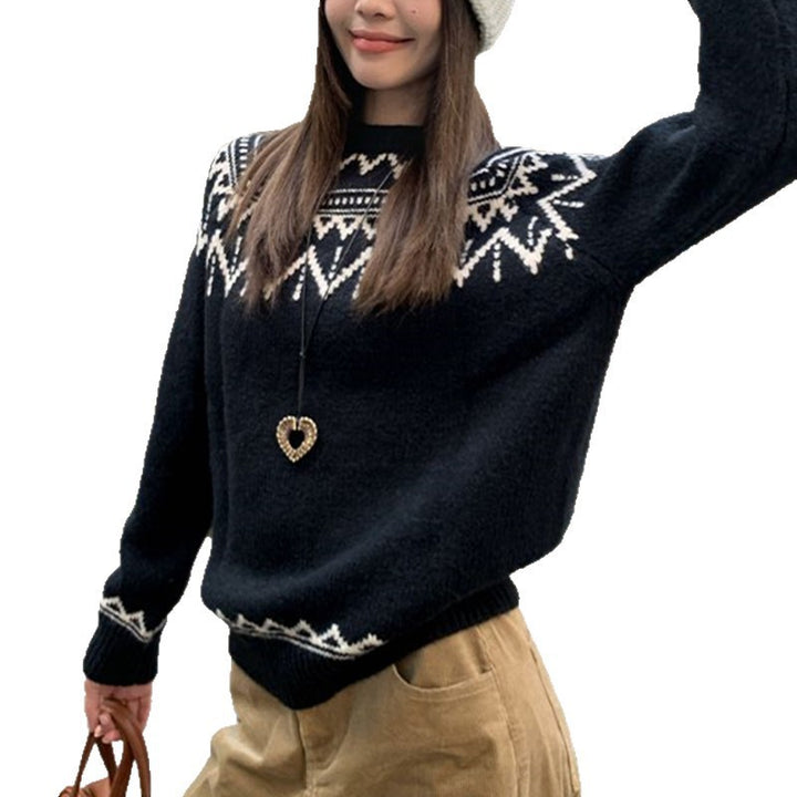Damen Grobstrickpullover mit traditionellem Norwegermuster Drune